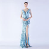 Heavy Industry Ostrich Feather plus Beaded Long Sequined Evening Dress